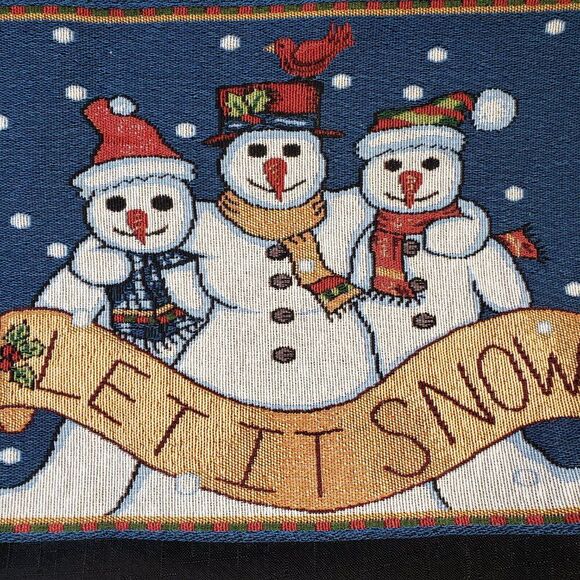 Cute Christmas Blue Woven Tapestry Snowman Table Runner 70x12 Long Winter - Picture 4 of 6